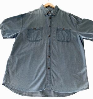 Faded Glory Denim Shirt XL Light Wash Button Front Workwear Western Grunge